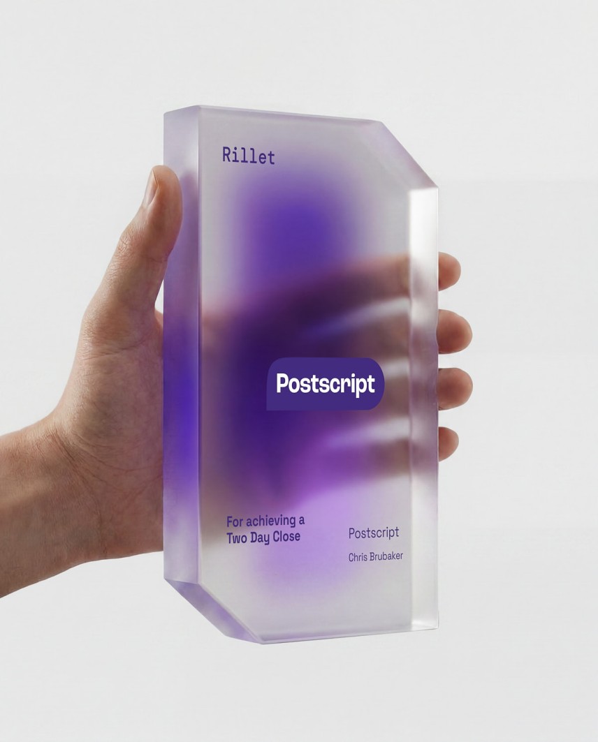 Trofeo Rillet Postscript 2026 acrilico riciclato Sustain Awards